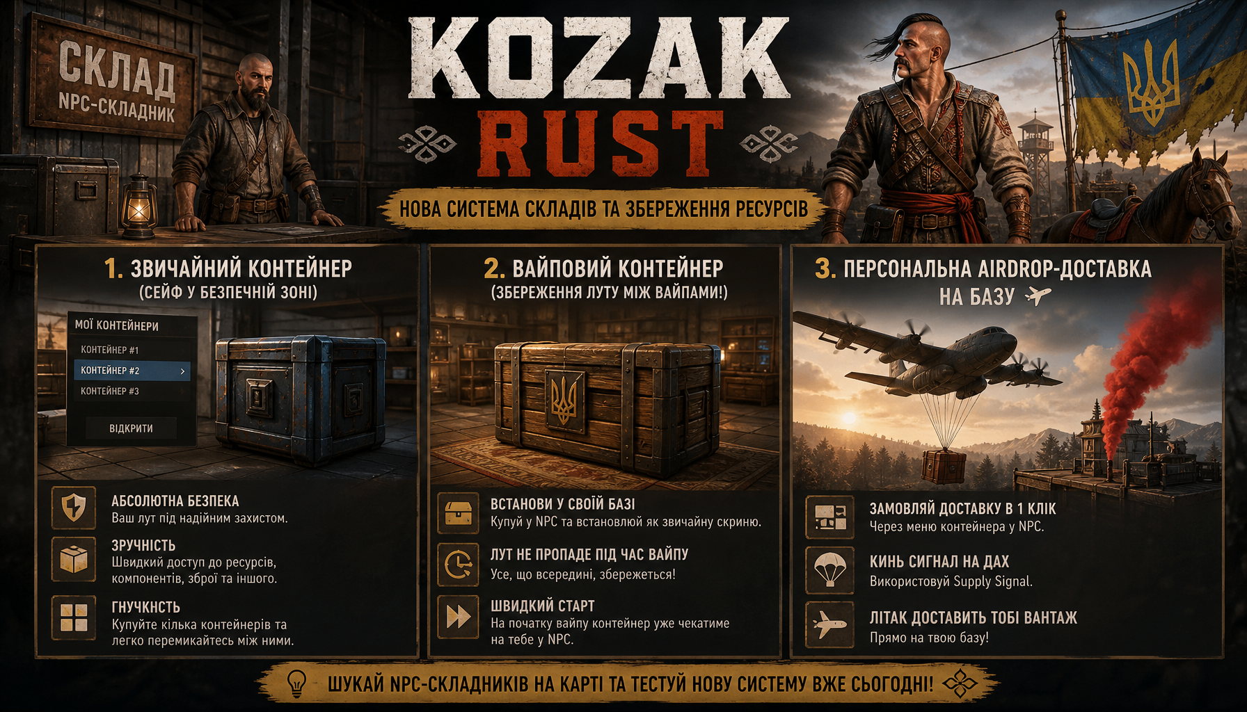 📦 Відкривайте нову Систему Складів у KOZAK RUST!
